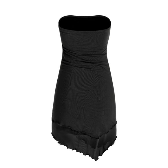 Strapless Ruched Ruffle Mini Dress – Black - Picture 2 of 5